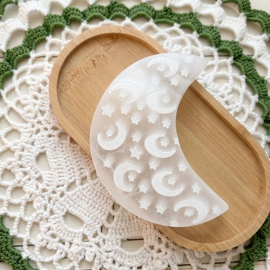 Placa de Selenita Circular Luna (10 cm) – Limpiador Energético