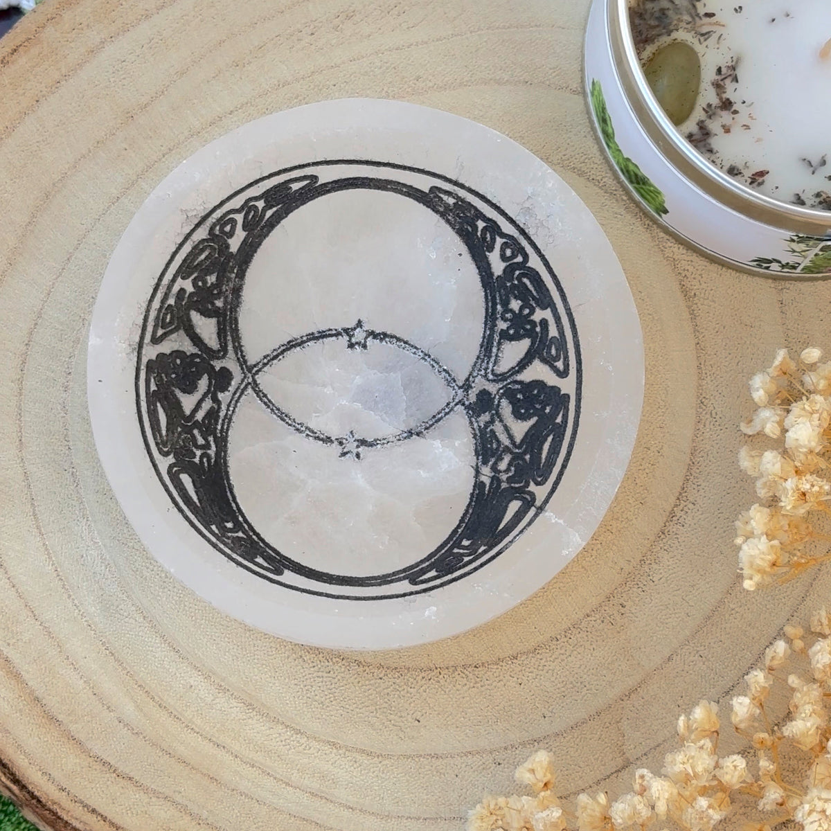 Cuenco de Selenita Circular Vesica Piscis (10 cm)