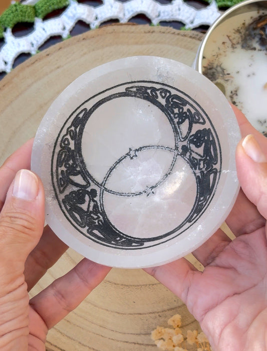 Cuenco de Selenita Circular Vesica Piscis (10 cm)