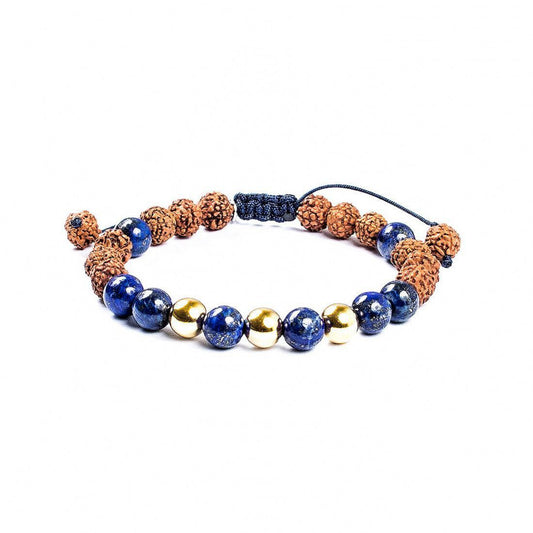Pulsera Carrera Oro 14K – Lapis Lazuli y Rudraksha