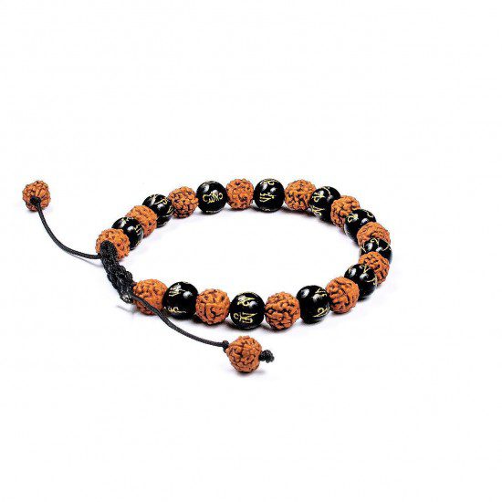 Pulsera de las 6 Perfecciones · Cuarzo negro grabado – detalle