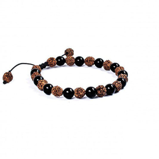 Pulsera Escudo Ancestral · Obsidiana negra – detalle