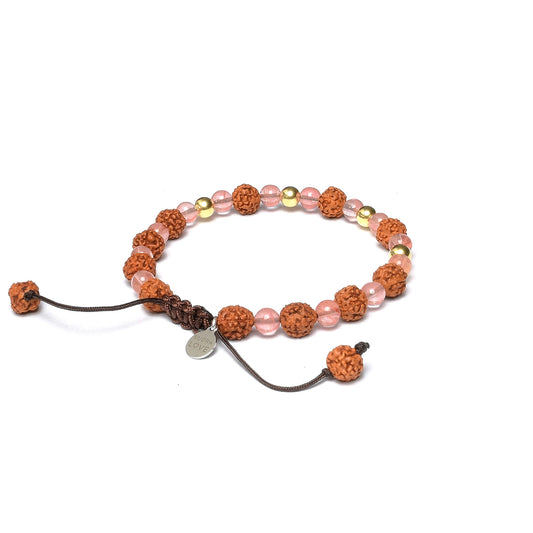 Pulsera Magnetismo Consciente Oro 14K · Cuarzo rosa – detalle