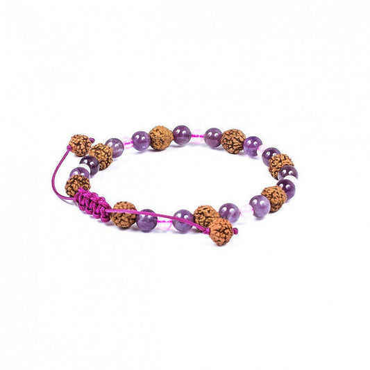 Pulsera Secreto de la Felicidad · Cuarzo rosa y amatista – detalle